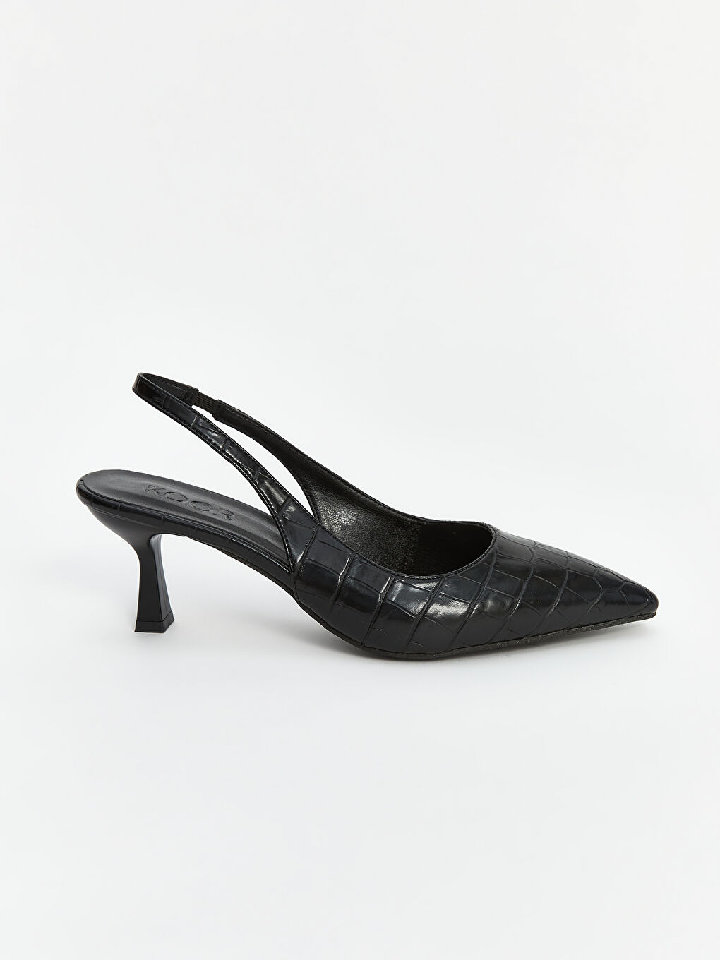 Siyah Deri Görünümlü Sivri Burun Kadın Topuklu Ayakkabı-1