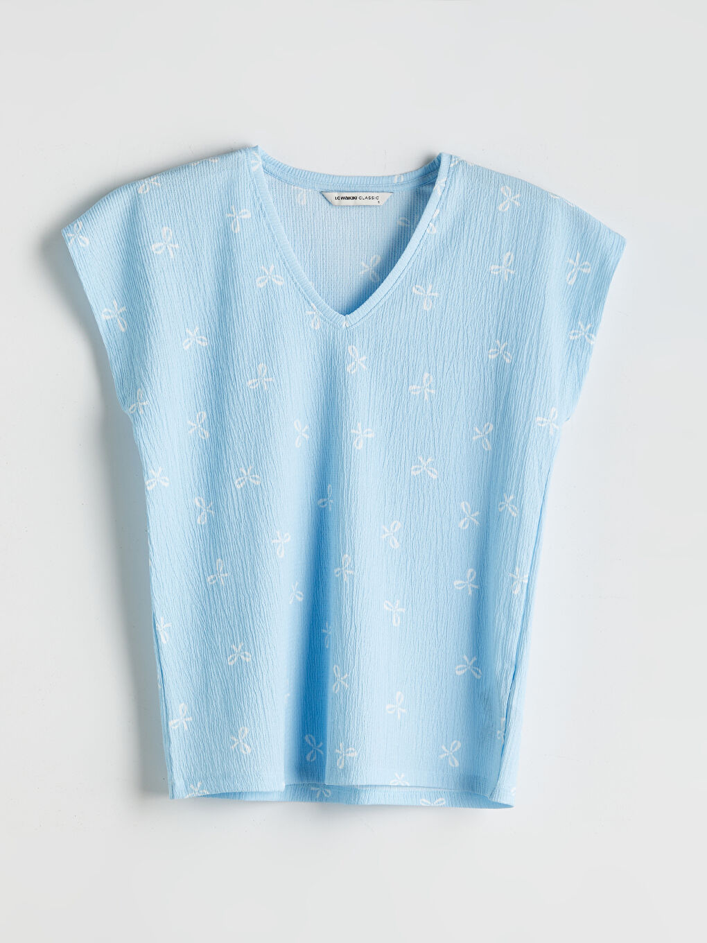 V Neck Bow Patterned Women's T-Shirt-4