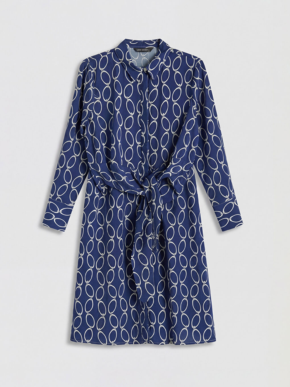 Karışık Desenli Büzgülü Gömlek Elbise