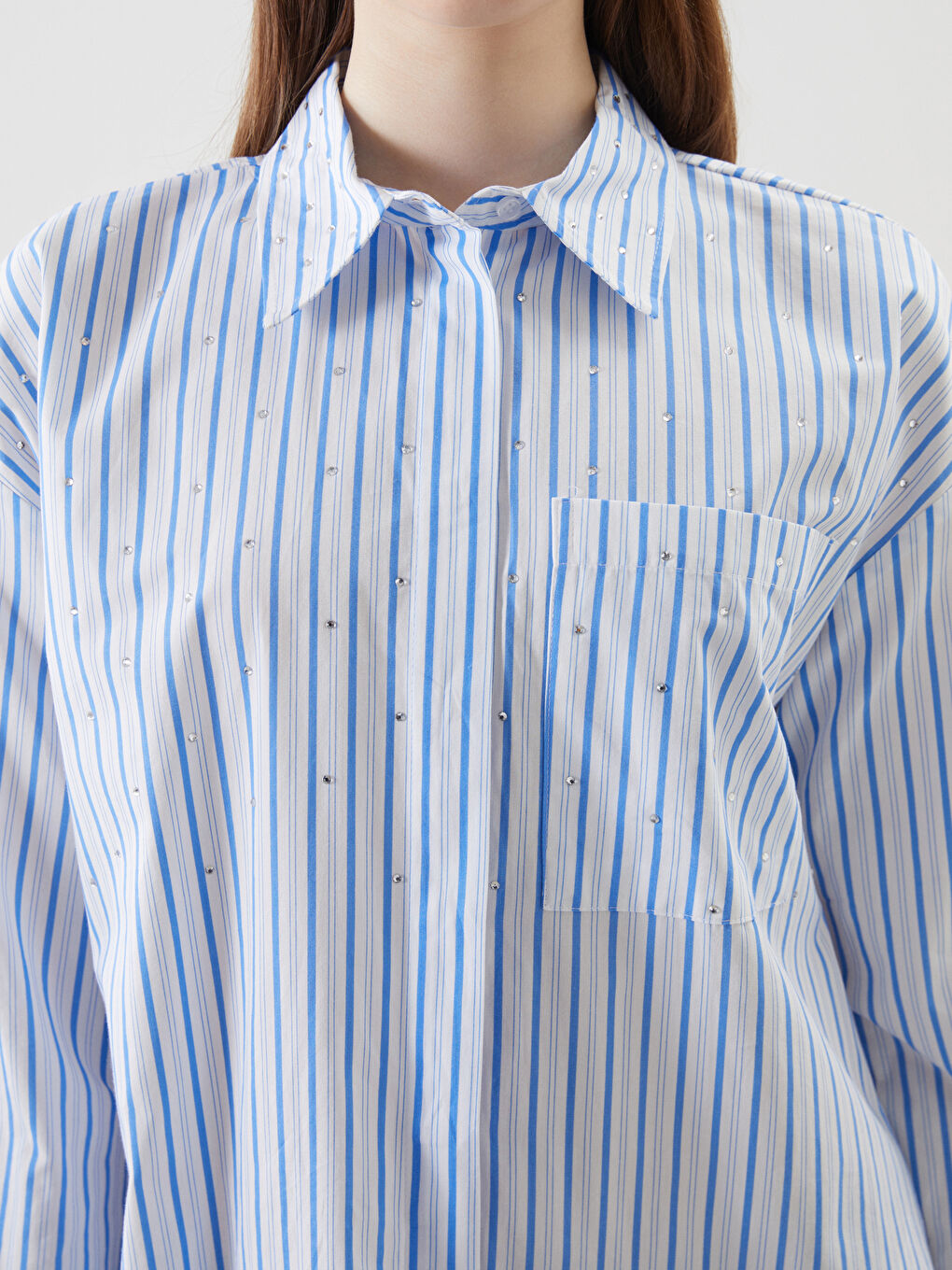 Mavi Taşlı Oversize Kadın Gömlek Tunik-2