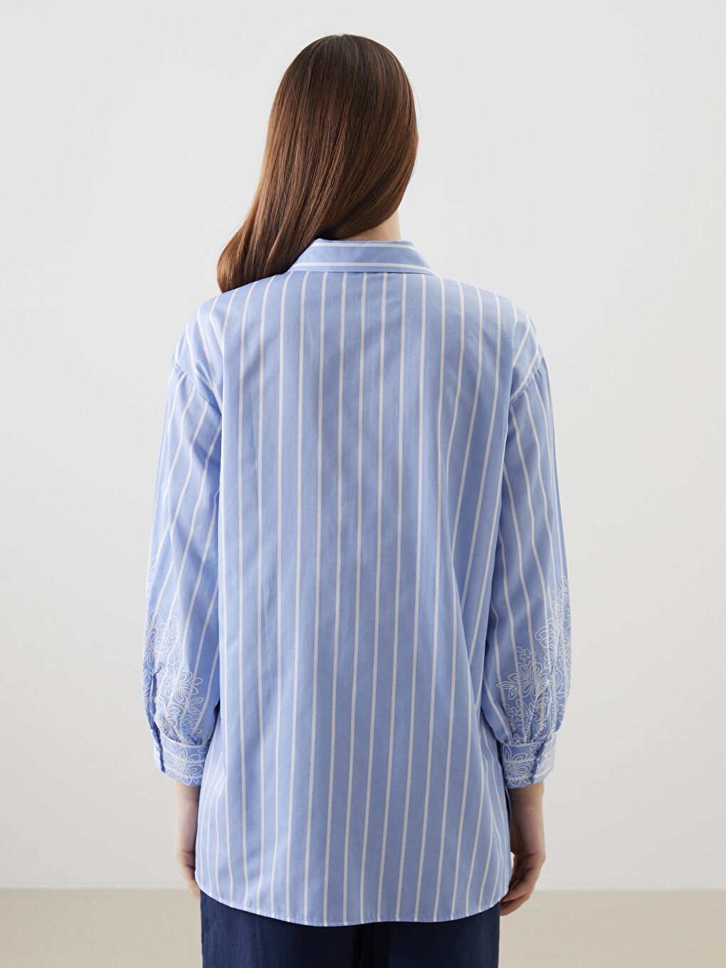 LCW Modest Mavi Çizgili Poplin Kadın Gömlek Tunik - 3