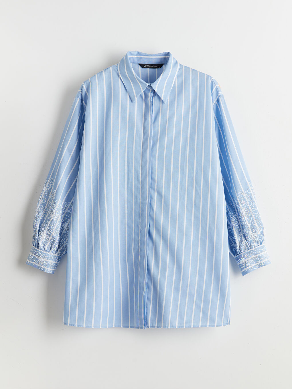 LCW Modest Mavi Çizgili Poplin Kadın Gömlek Tunik - 4