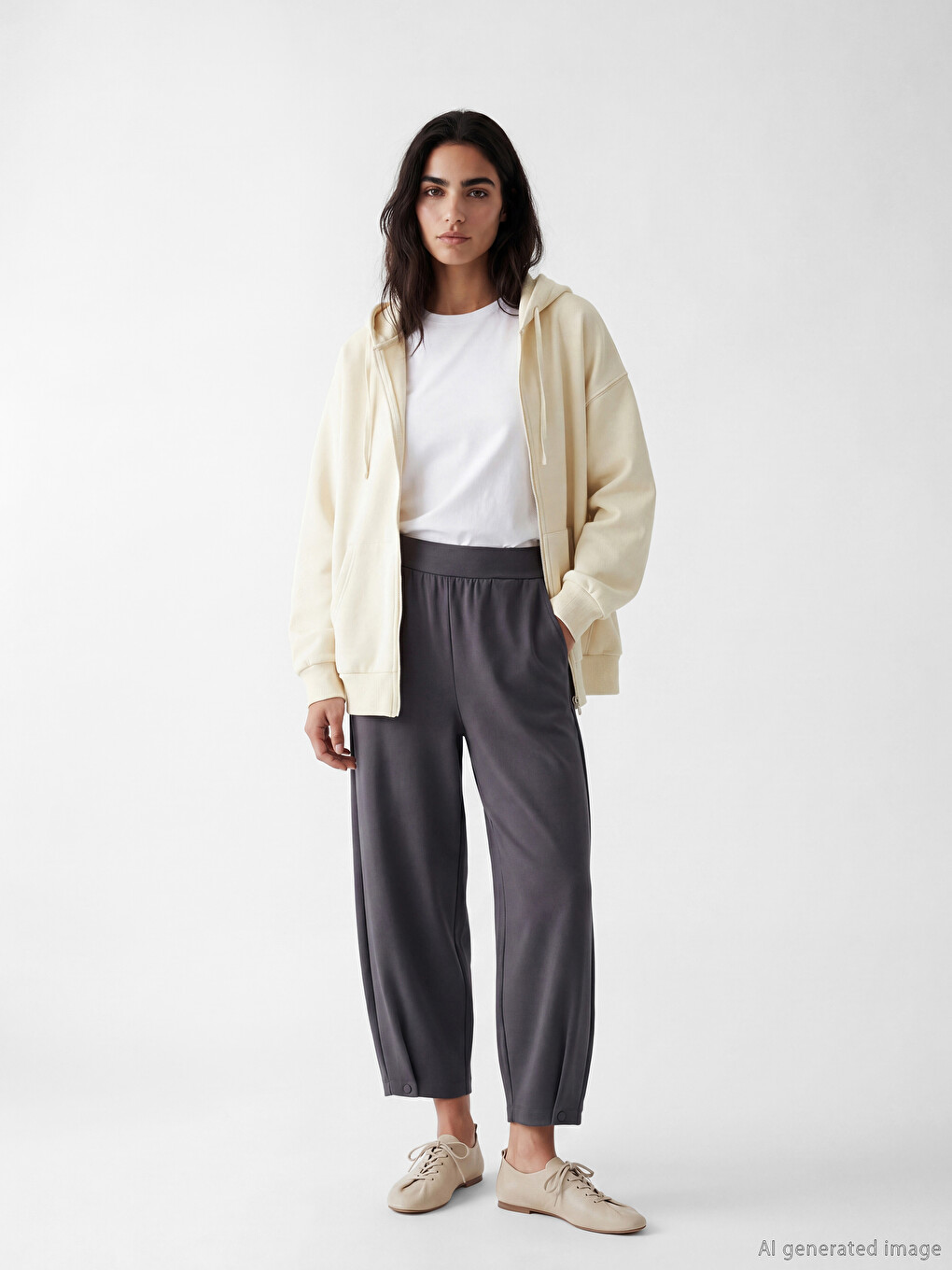 Karışık Kapüşonlu Kadın Fermuarlı Sweatshirt-1