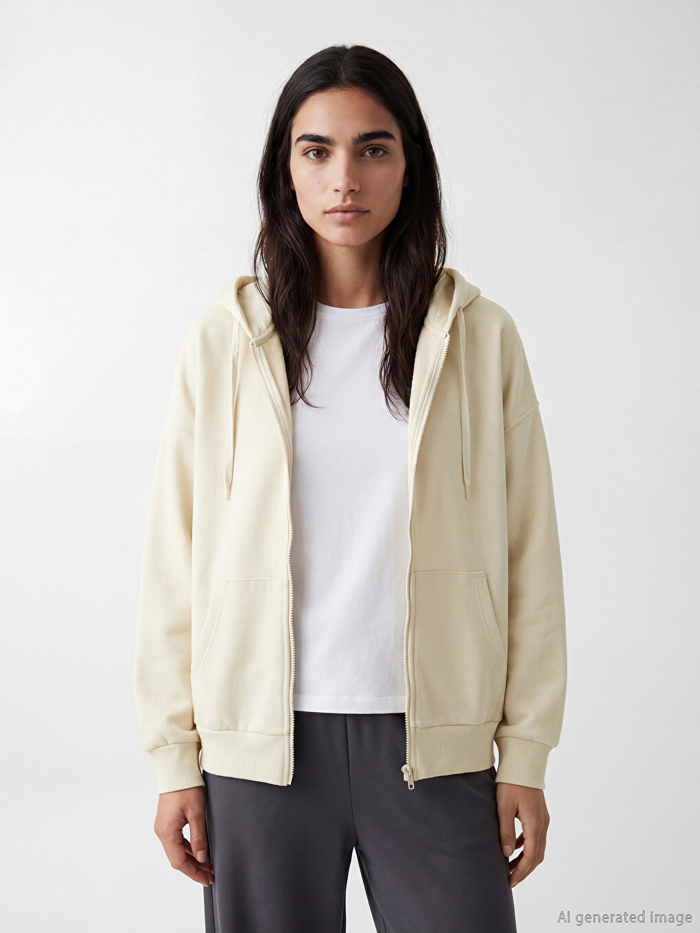 Karışık Kapüşonlu Kadın Fermuarlı Sweatshirt-2