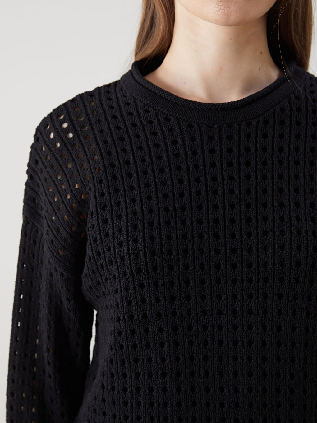 Siyah Bisiklet Yaka Ajurlu Kadın Triko Tunik-2