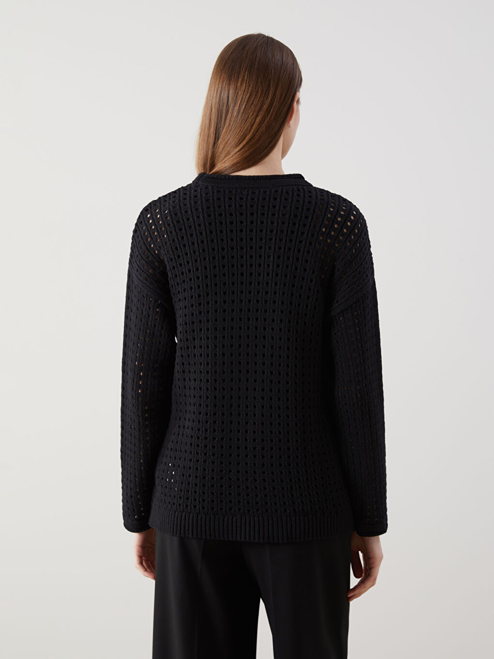 Siyah Bisiklet Yaka Ajurlu Kadın Triko Tunik-3