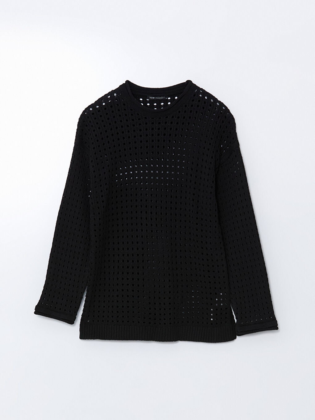 Siyah Bisiklet Yaka Ajurlu Kadın Triko Tunik-4