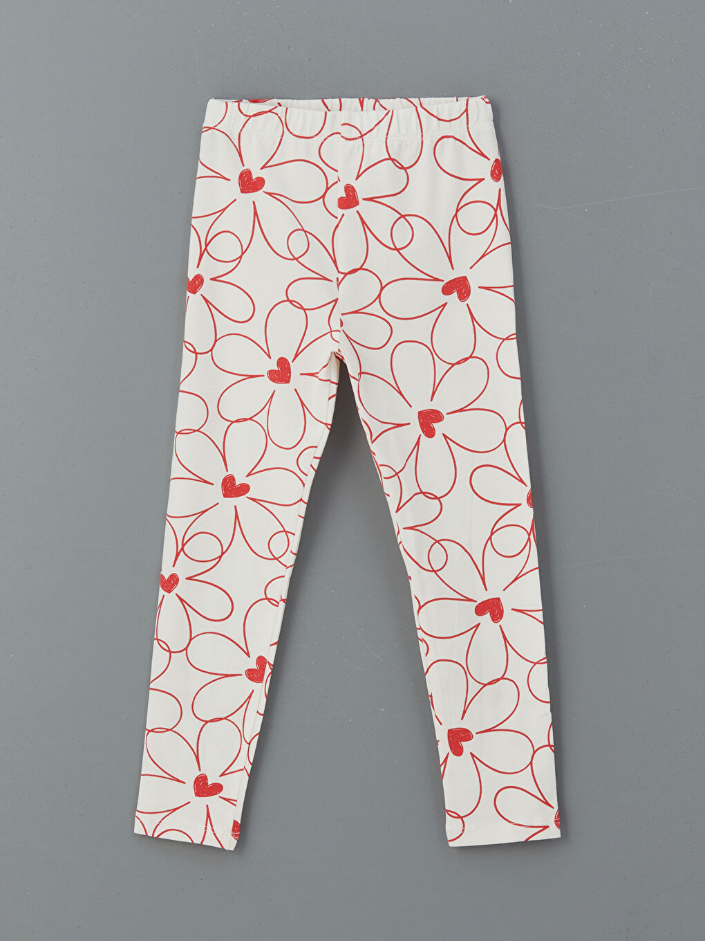 Ekru Beli Lastikli Çiçekli Kız Çocuk Tayt