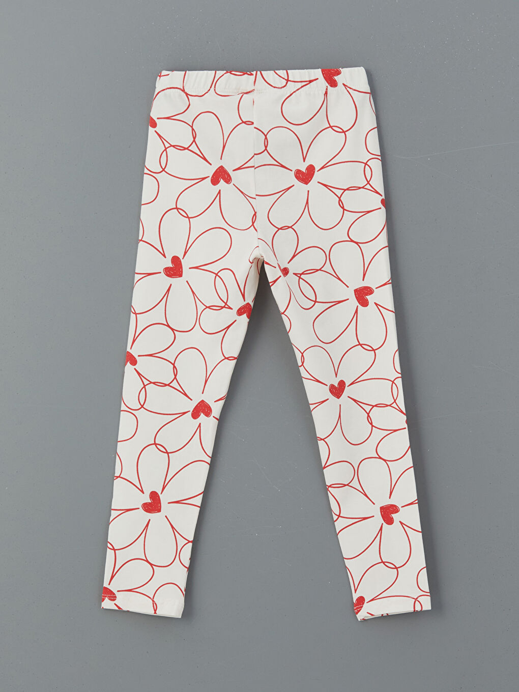 Ekru Beli Lastikli Çiçekli Kız Çocuk Tayt-1