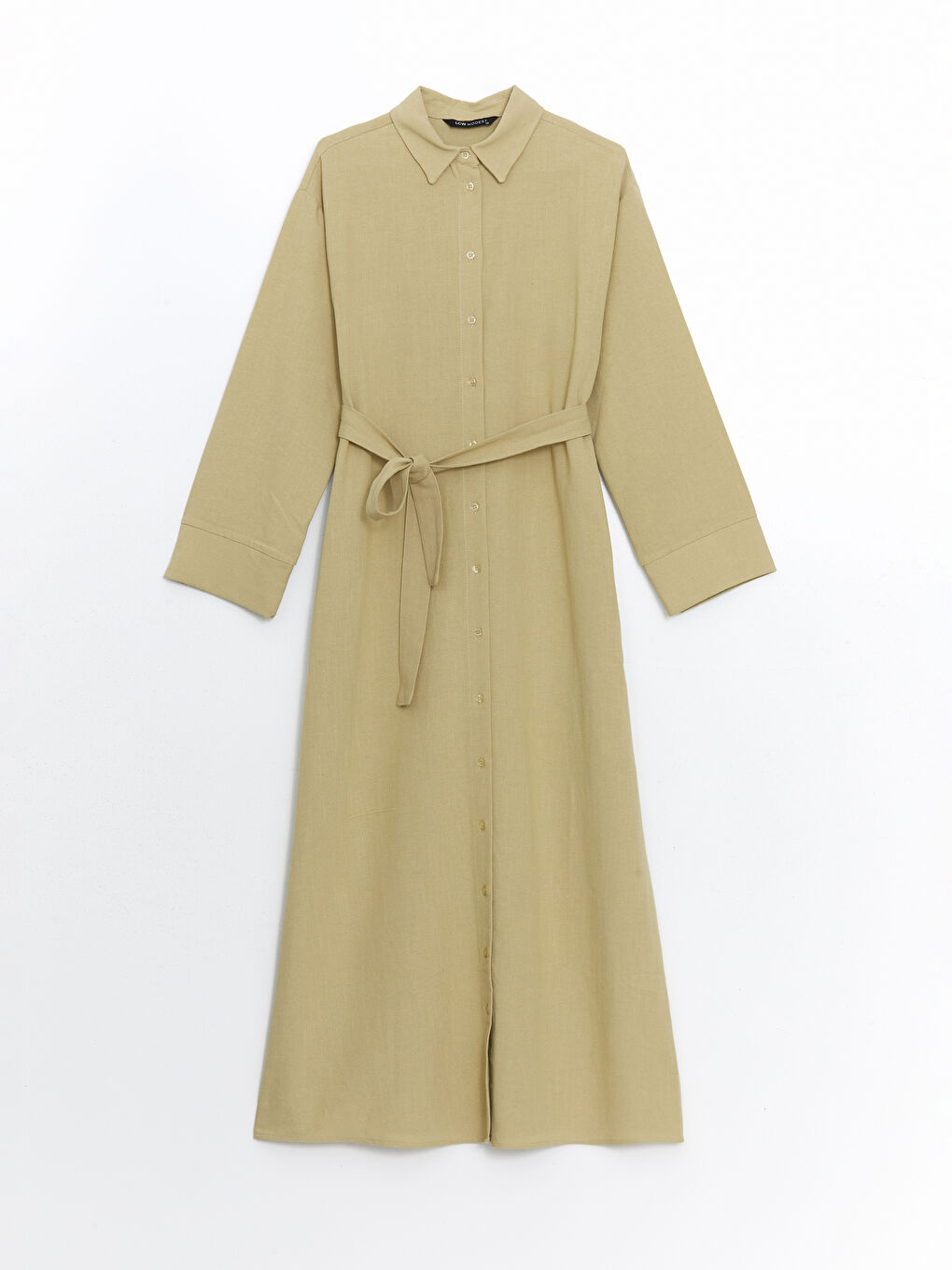 Yeşil Keten Karışımlı Kadın Gömlek Elbise-5