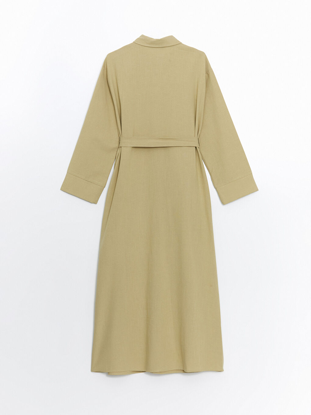 Yeşil Keten Karışımlı Kadın Gömlek Elbise-6