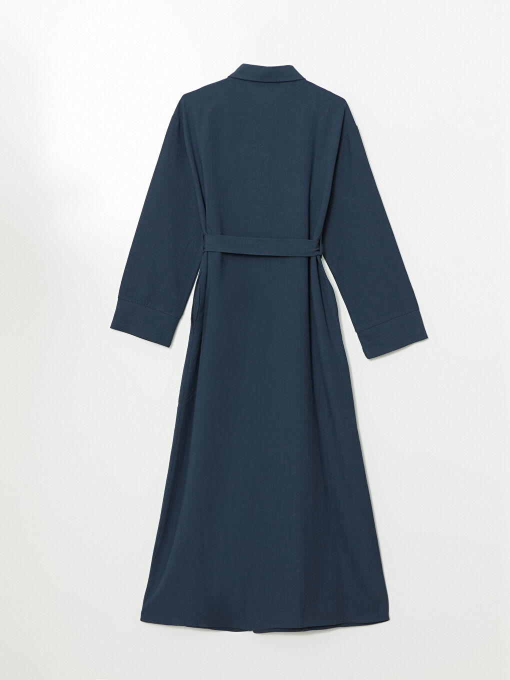 Lacivert Keten Karışımlı Kadın Gömlek Elbise-6