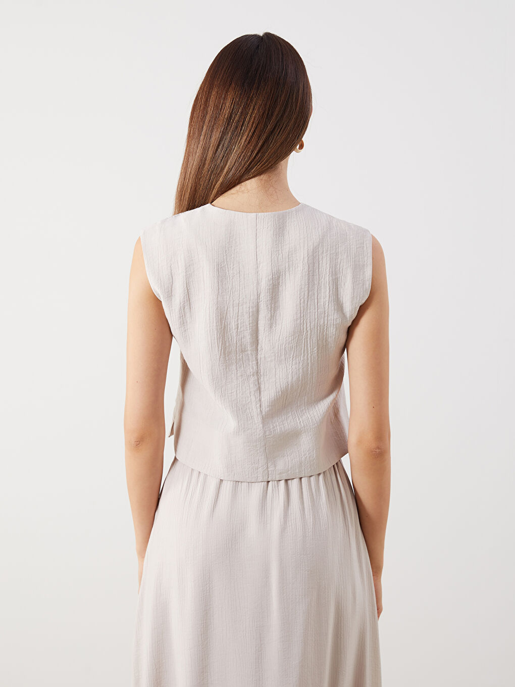 Bej Bisiklet Yaka Dokulu Kadın Yelek-3