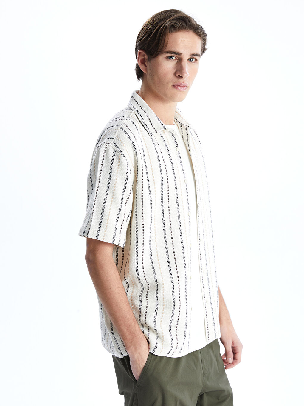 Comfortable Fit Short Sleeve Striped Men's Shirt -S5LG62Z8-LE8