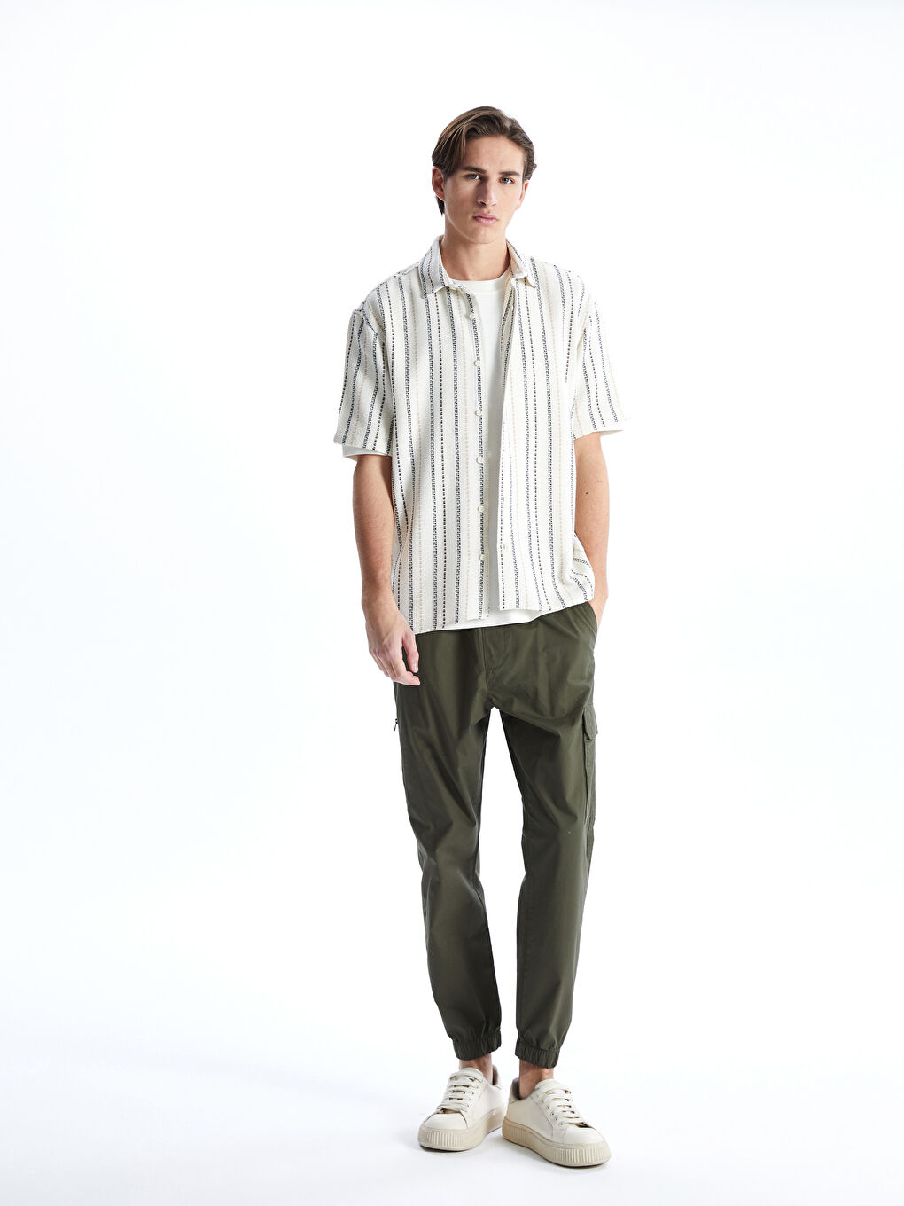 Comfortable Fit Short Sleeve Striped Men's Shirt -S5LG62Z8-LE8