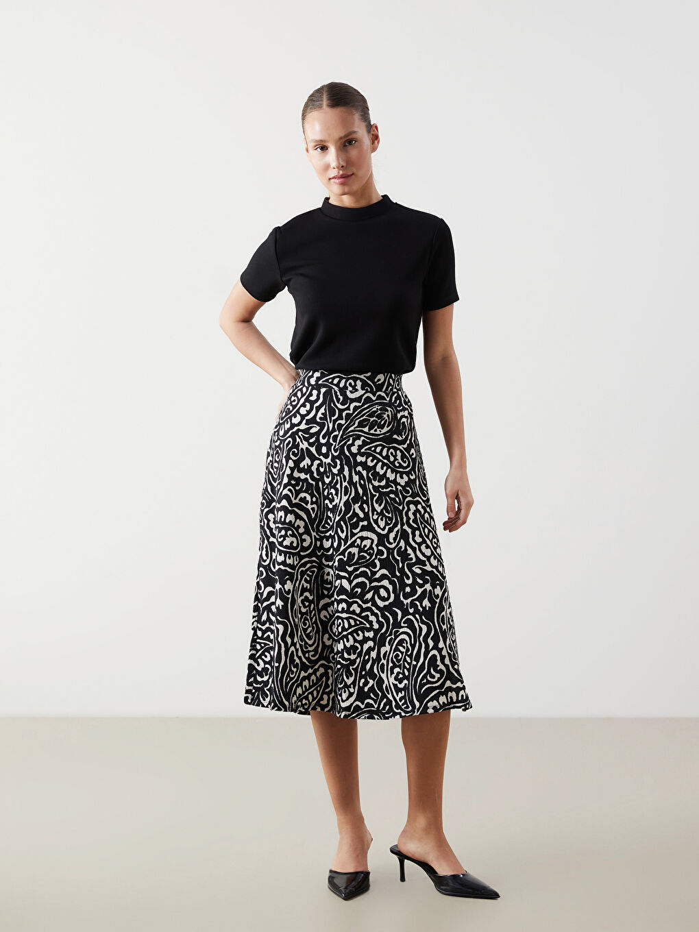 Elasticated Waist Patterned Women's Skirt -S5LG63Z8-LQJ