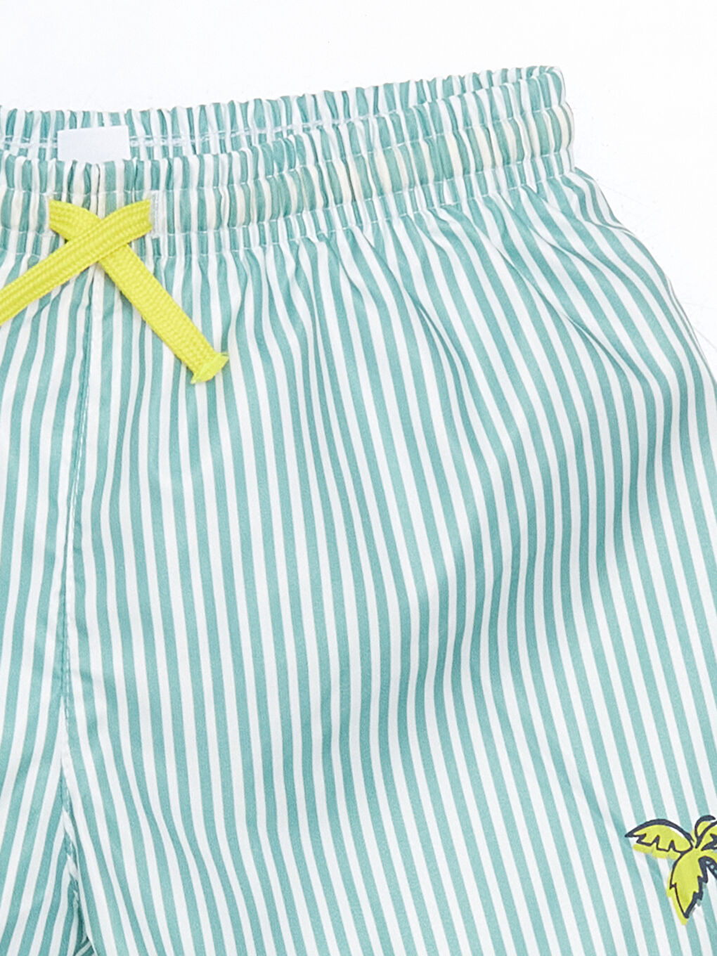 Yeşil Beli Lastikli Çizgili Erkek Çocuk Yüzme Şort-1
