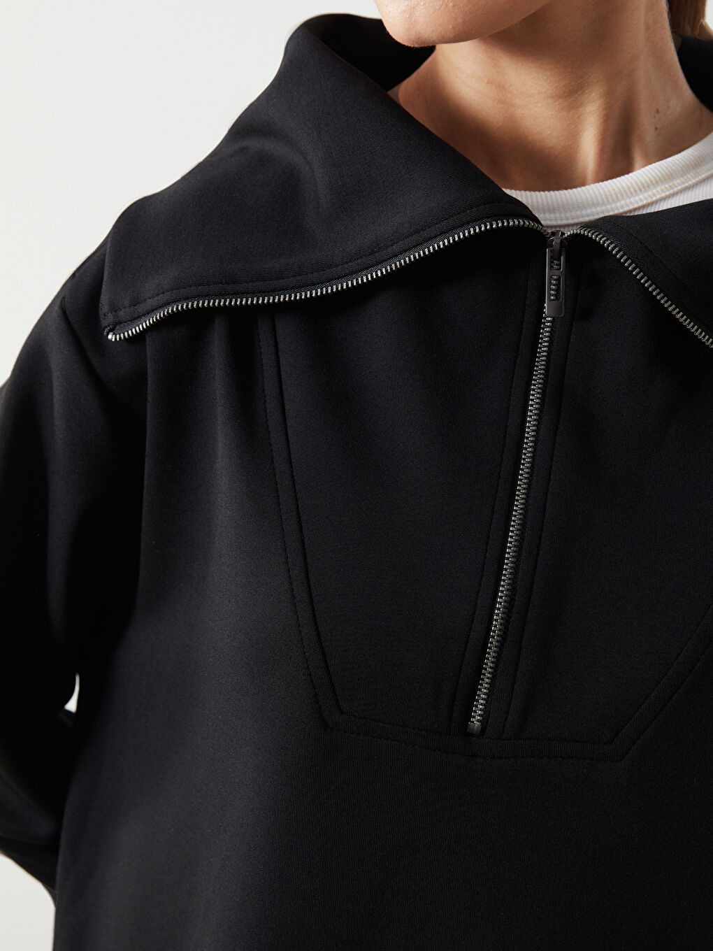 Siyah Dik Yaka Oversize Kadın Sweatshirt Tunik-2