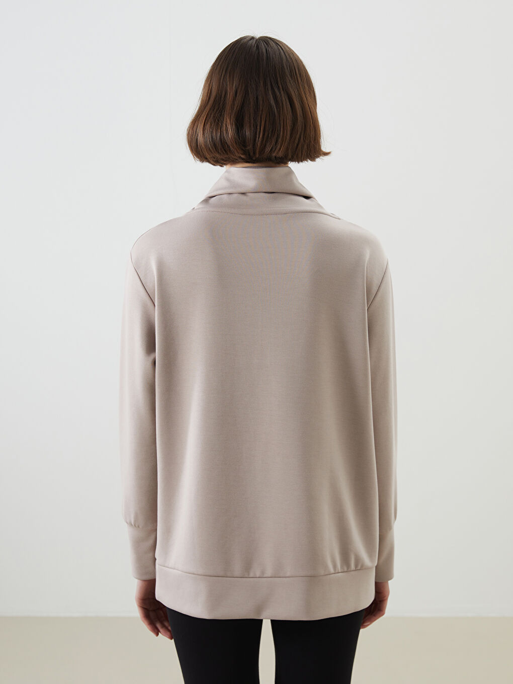 Gri Dik Yaka Oversize Kadın Sweatshirt Tunik-7