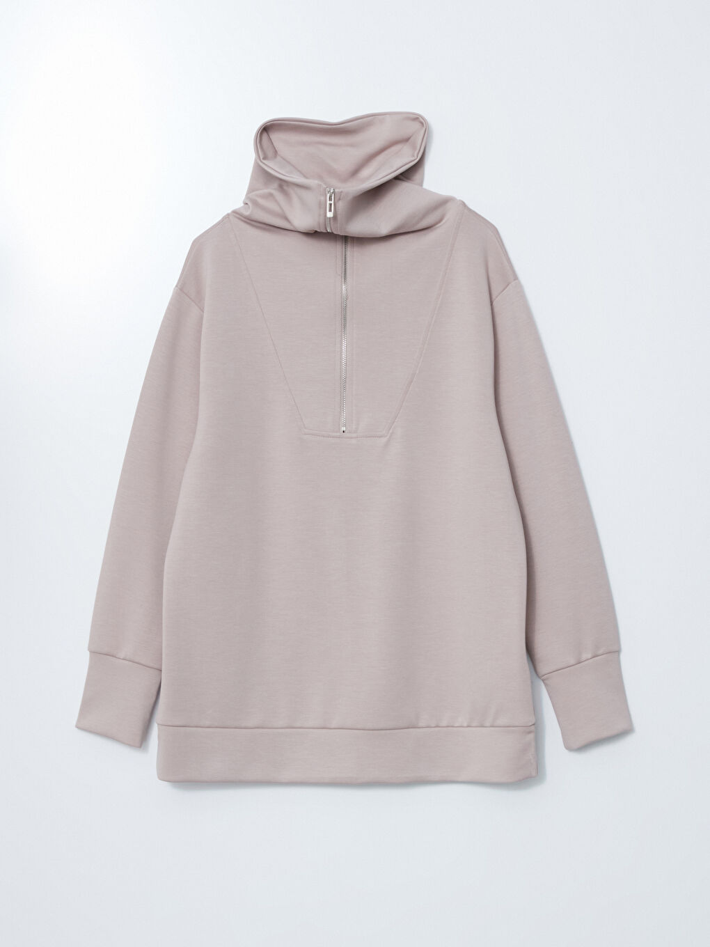 Gri Dik Yaka Oversize Kadın Sweatshirt Tunik-8