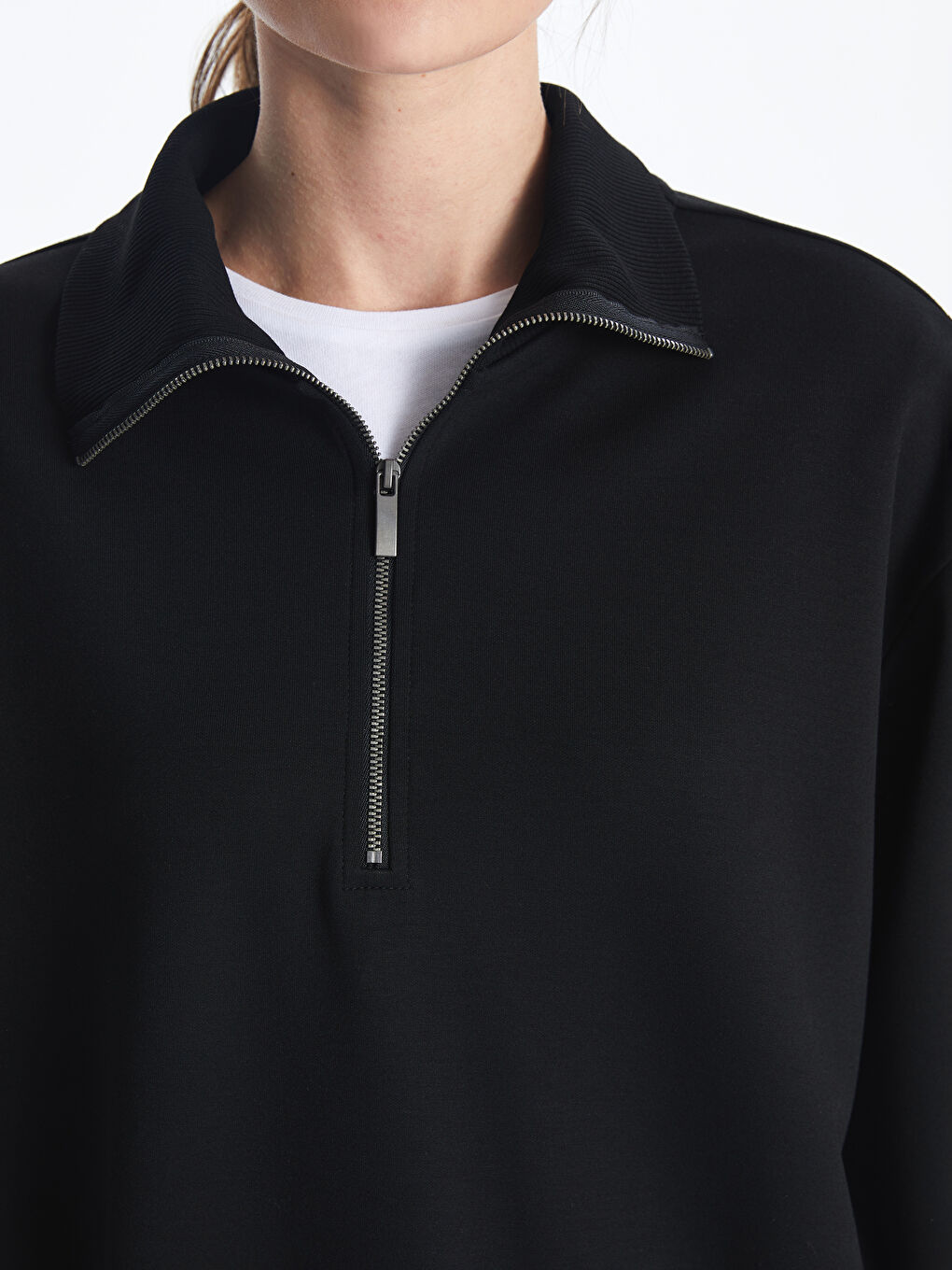 Siyah Dik Yaka Oversize Kadın Sweatshirt-2