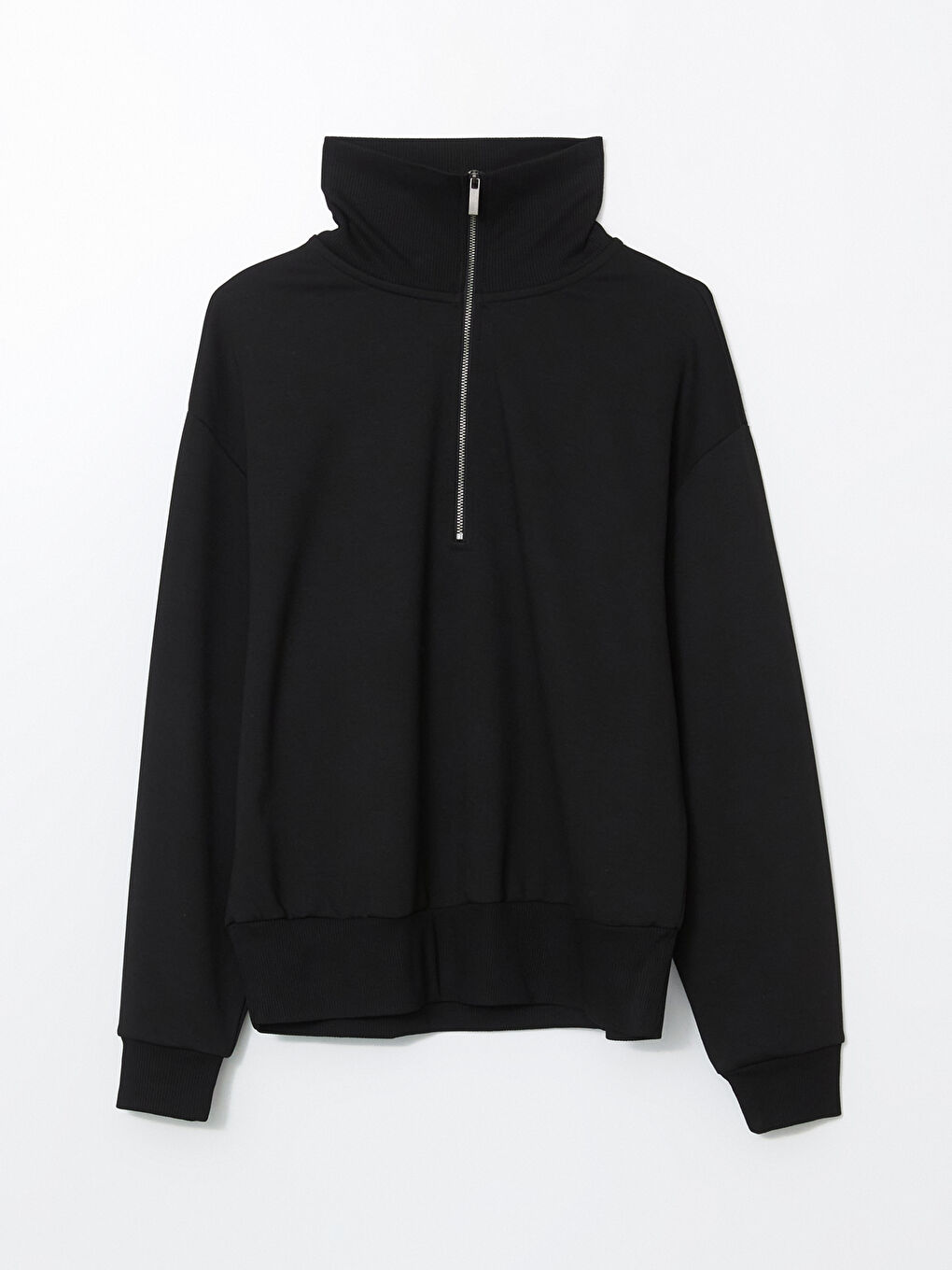 Siyah Dik Yaka Oversize Kadın Sweatshirt-4