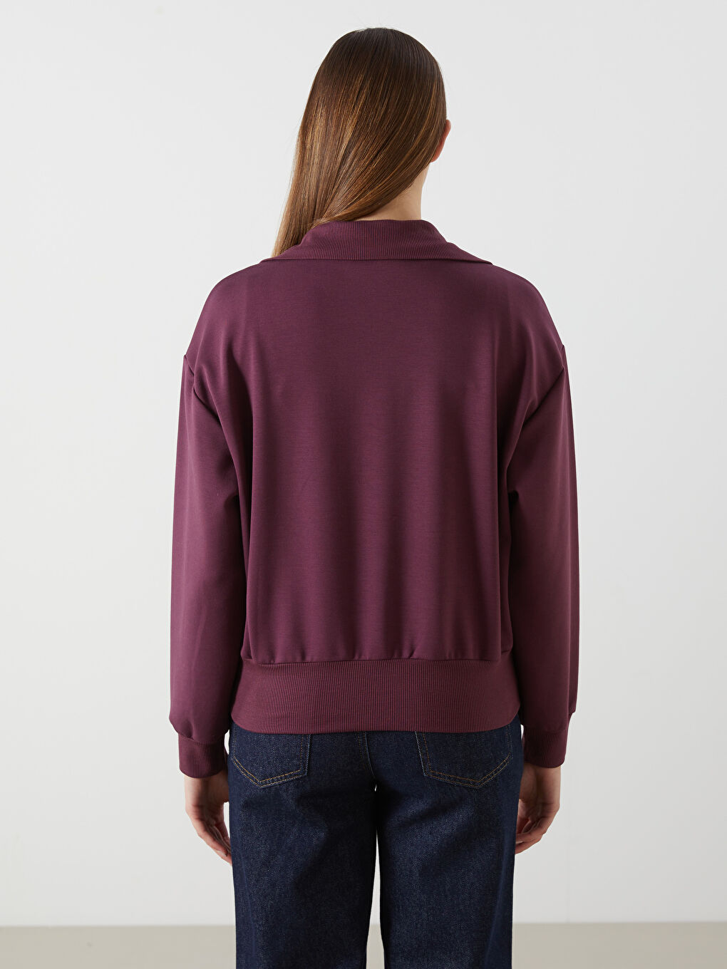 Mürdüm Dik Yaka Oversize Kadın Sweatshirt-3