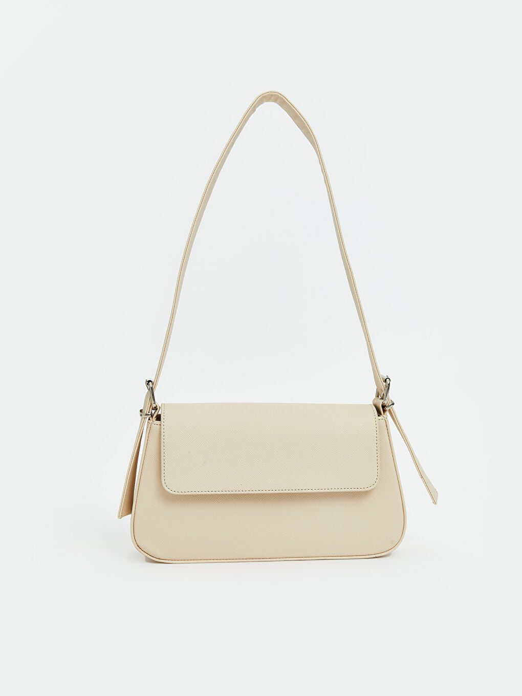 Bej Deri Görünümlü Kadın Baget Çanta-1