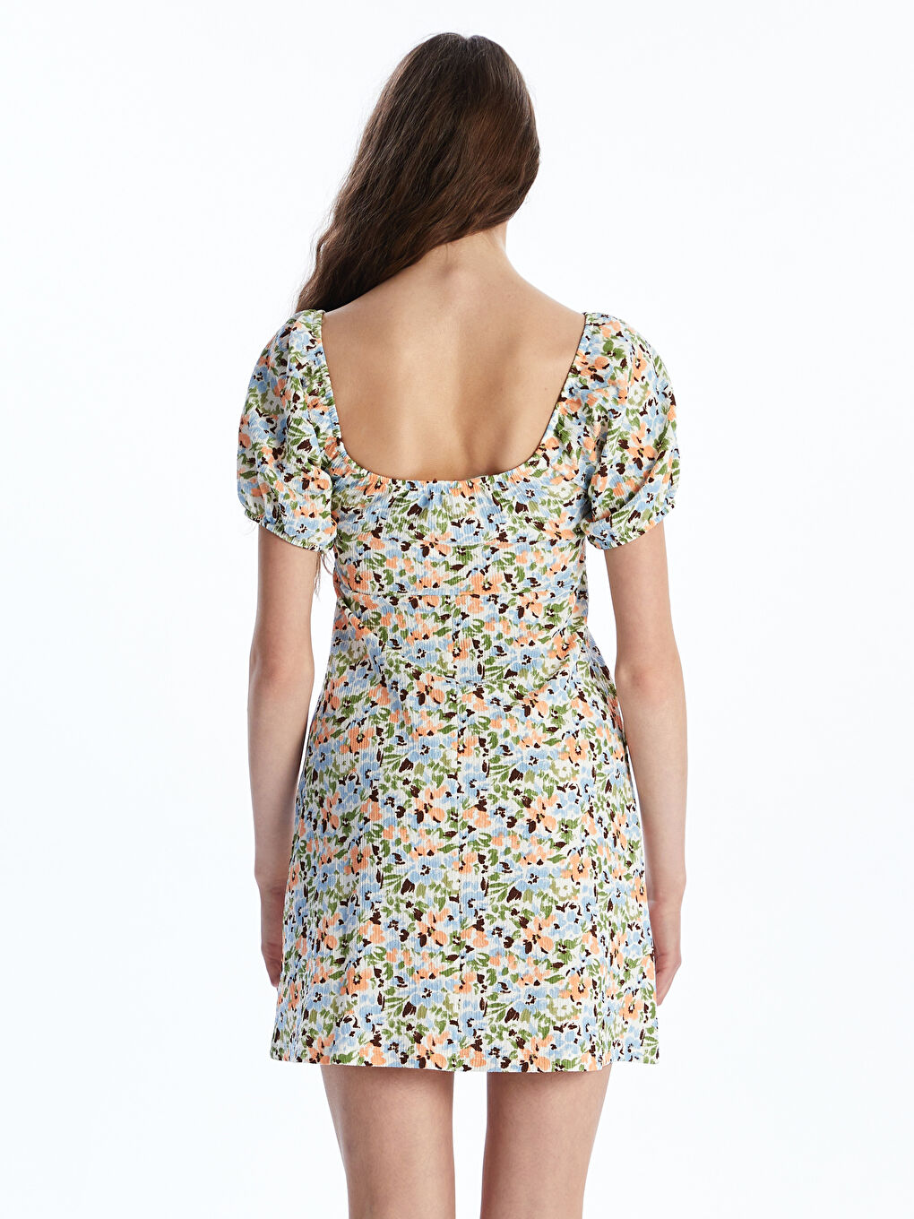 U Neck Floral Ruched A-Line Mini Dress-3