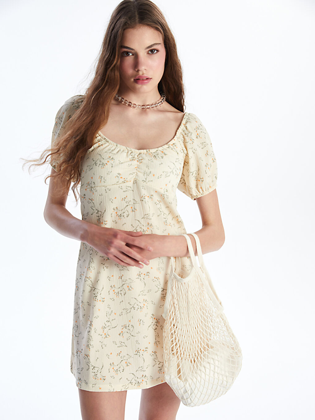 U Neck Floral A-Line Mini Dress