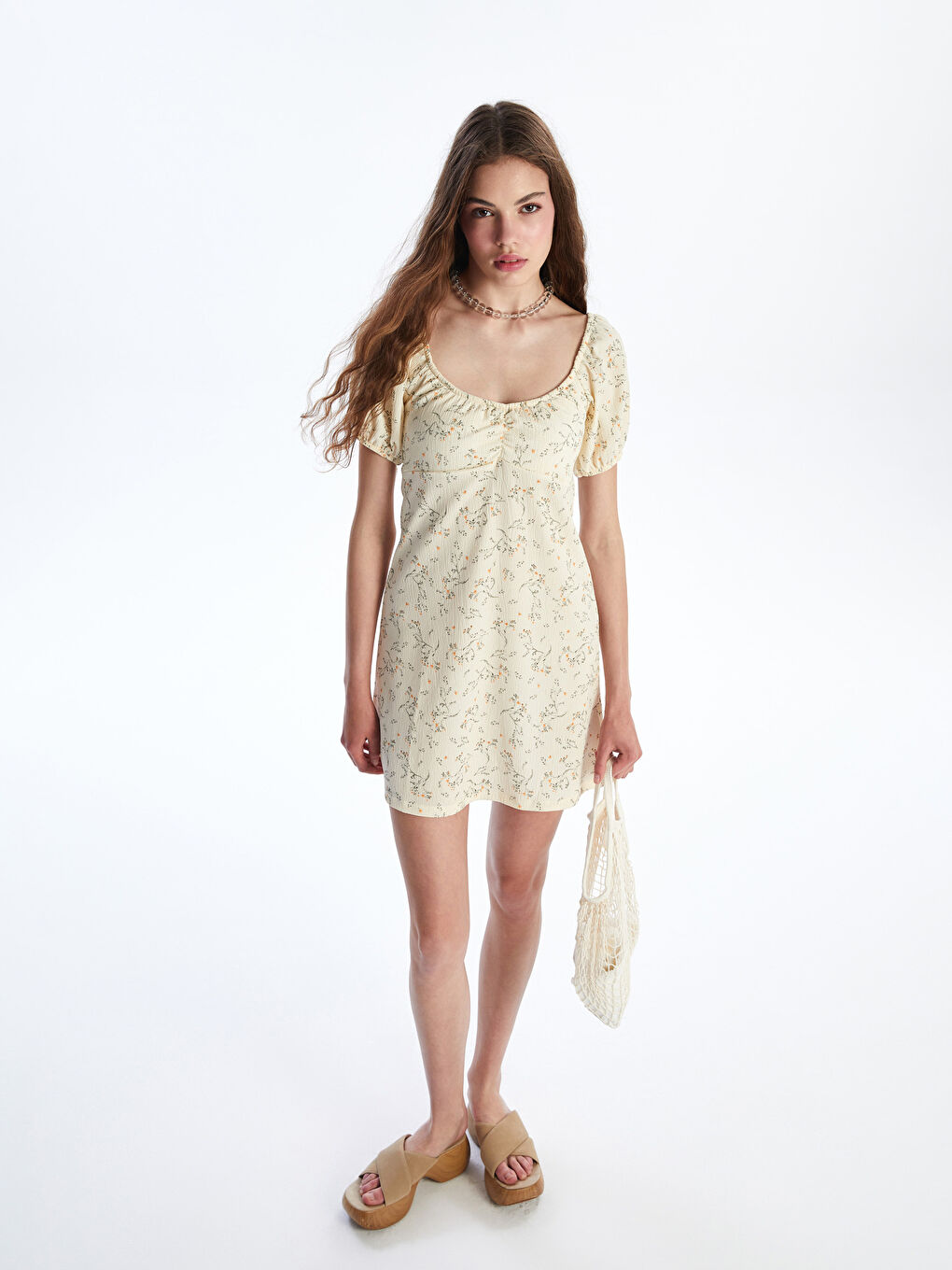 U Neck Floral A-Line Mini Dress-1