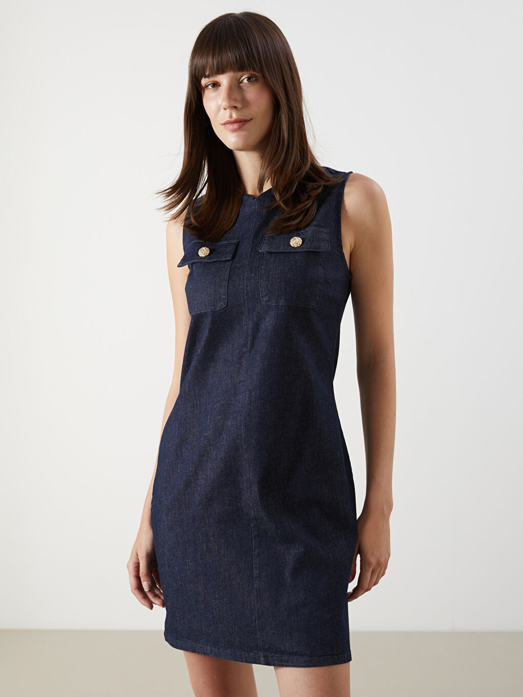 Notch Neck Mini Denim Dress -S5LH31Z8-507
