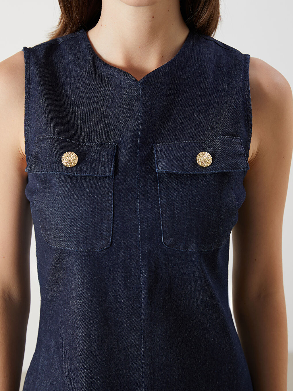 Notch Neck Mini Denim Dress -S5LH31Z8-507