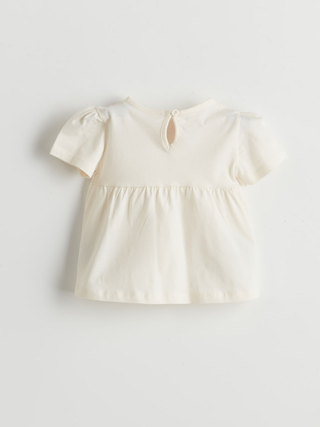 Bej Bebe Yaka Nakışlı Kız Bebek Elbise-1