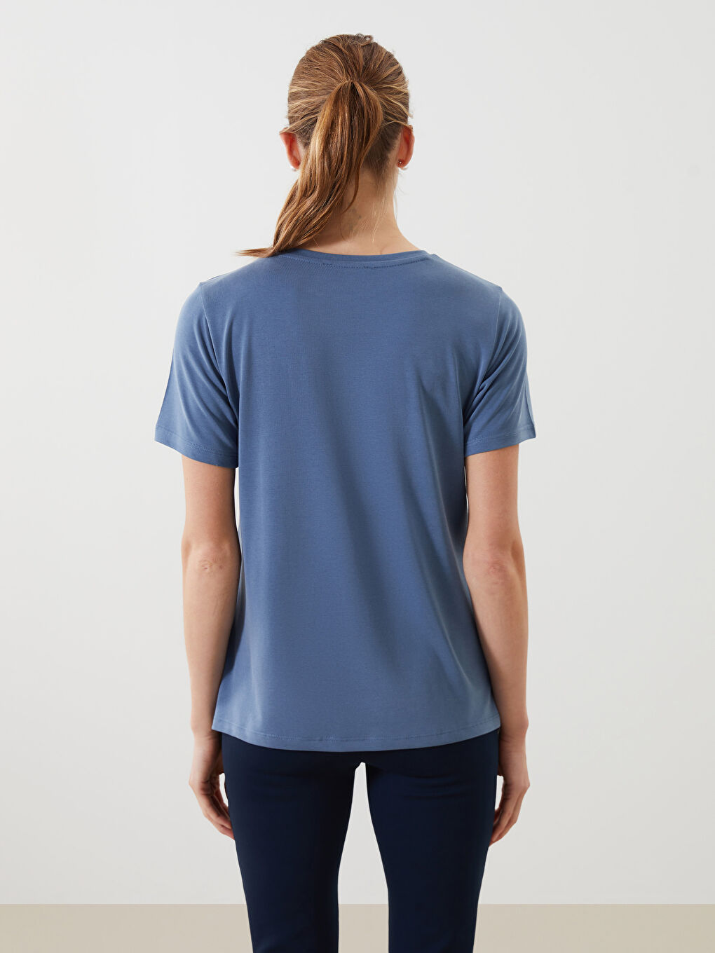 İndigo Bisiklet Yaka Kadın Tişört-3