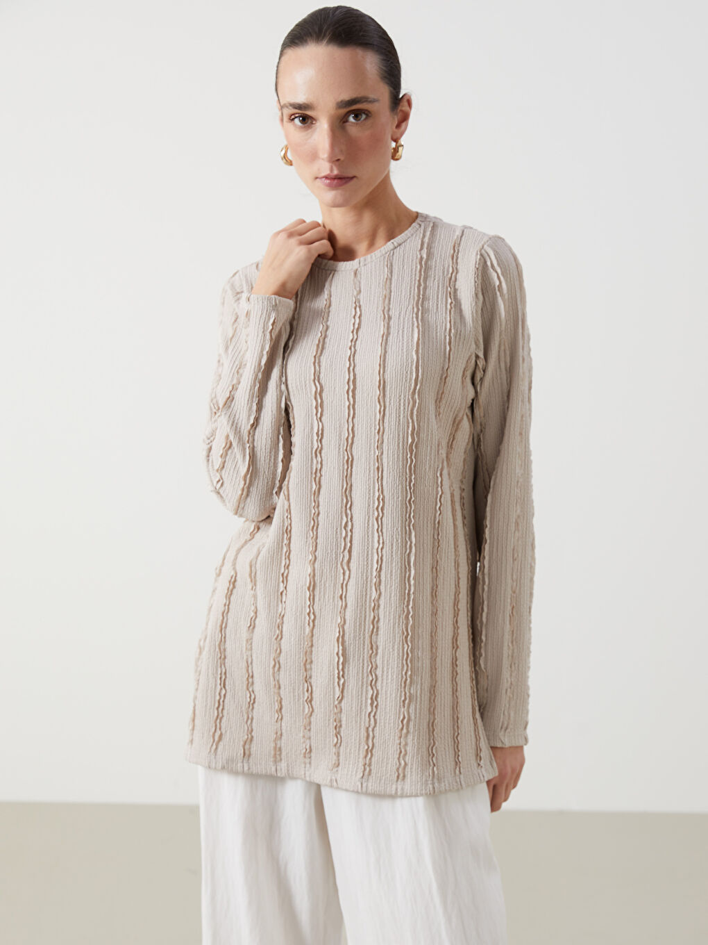 Gri Bisiklet Yaka Dokulu Kadın Tunik