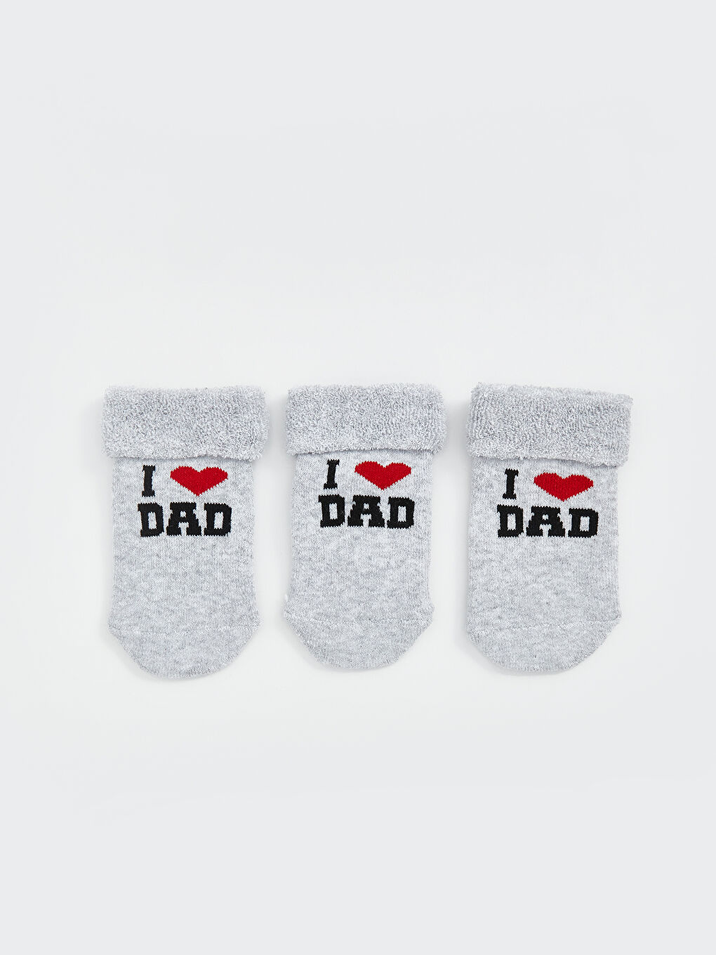 LCW Kids Gri I Love Dad Baskılı Erkek Bebek Soket Çorap 3'lü