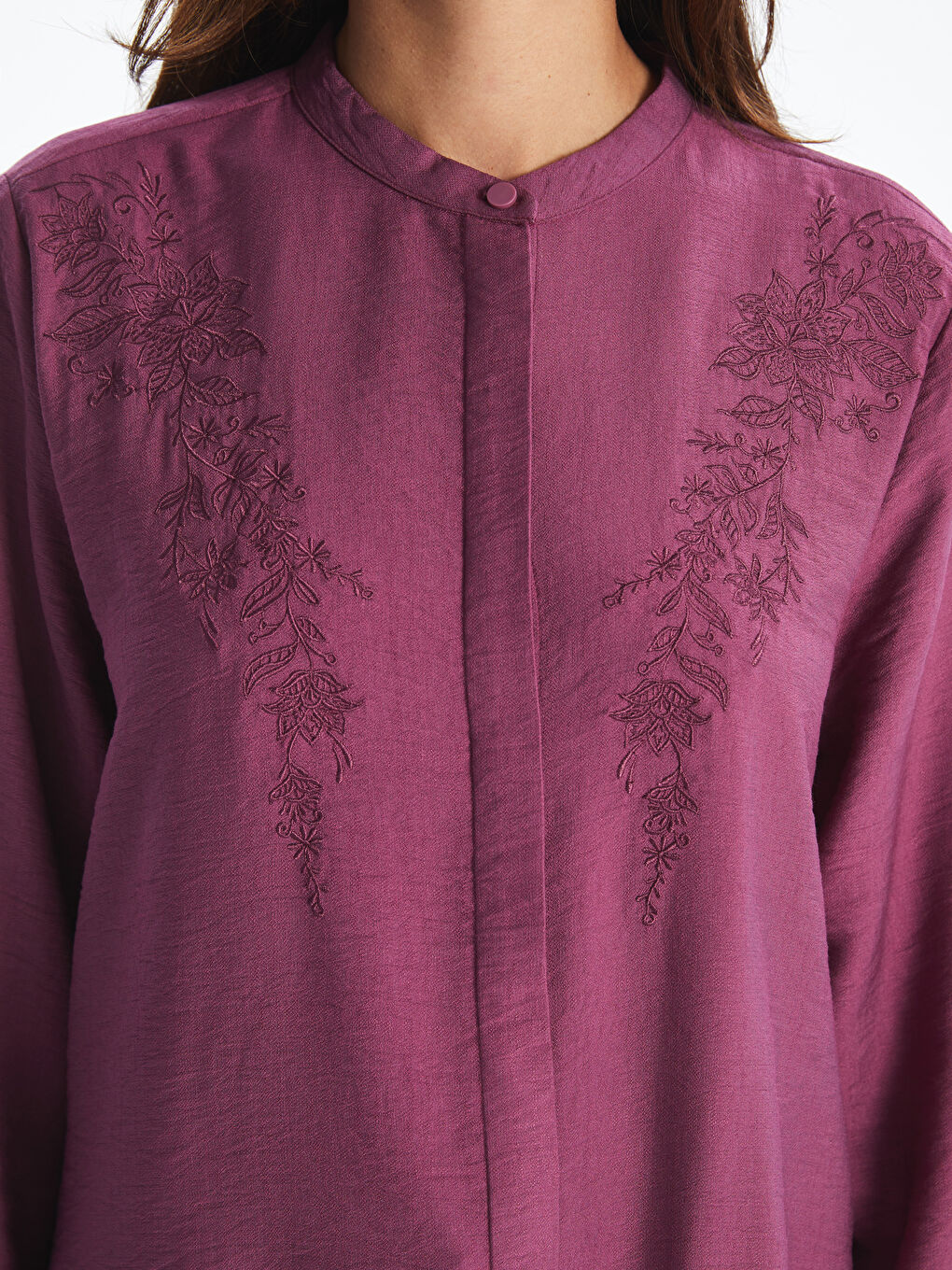 Grandad Collar Embroidered Women's Shirt Tunic-2