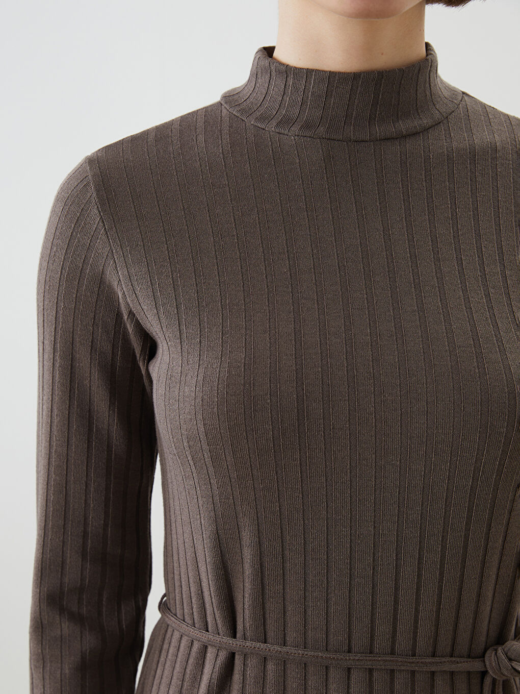 Kahverengi Dik Yaka Dokulu Kadın Tunik-2