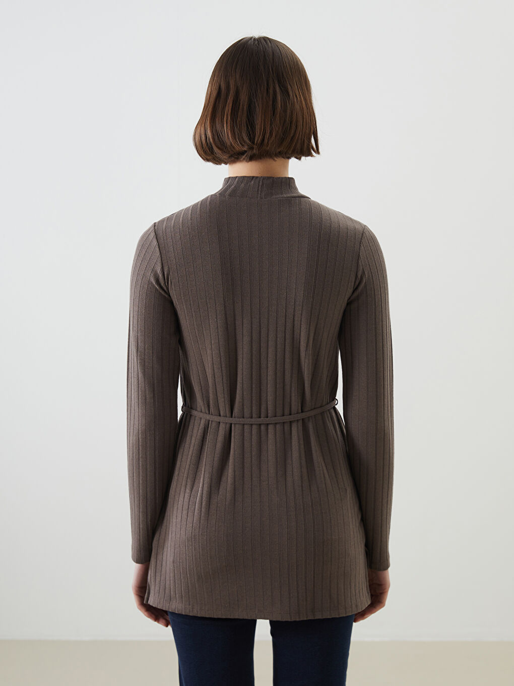 Kahverengi Dik Yaka Dokulu Kadın Tunik-3