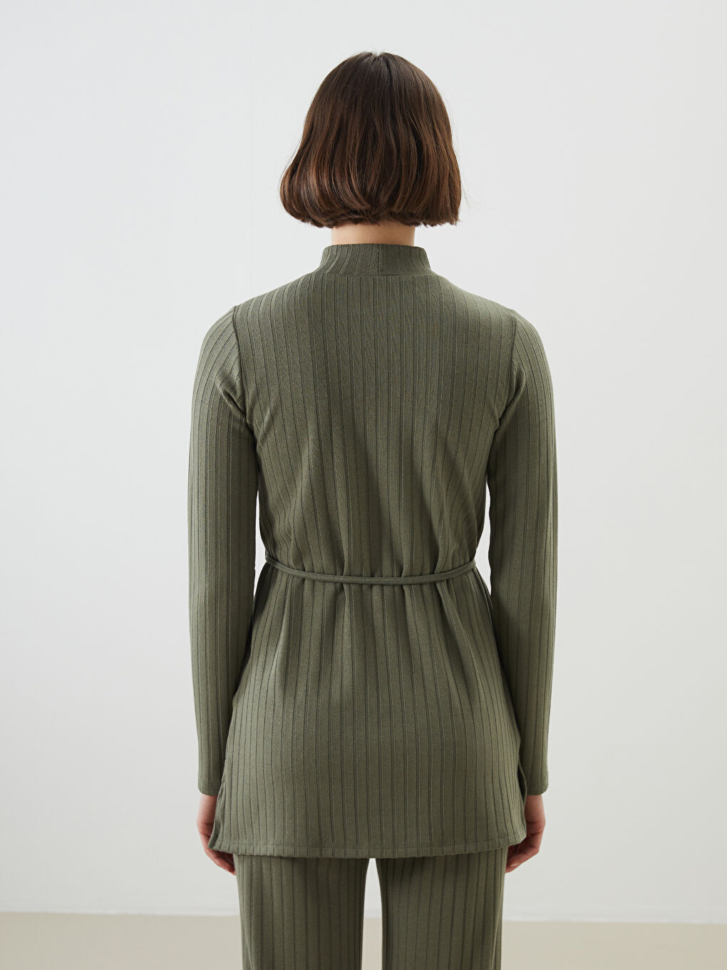 Haki Dik Yaka Dokulu Kadın Tunik-3