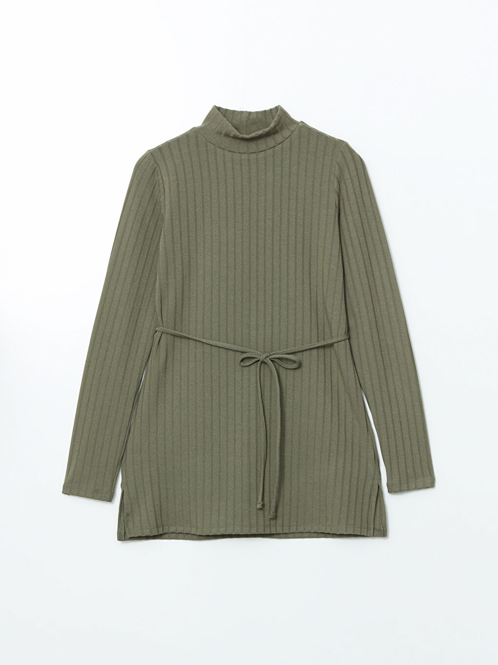 Haki Dik Yaka Dokulu Kadın Tunik-4