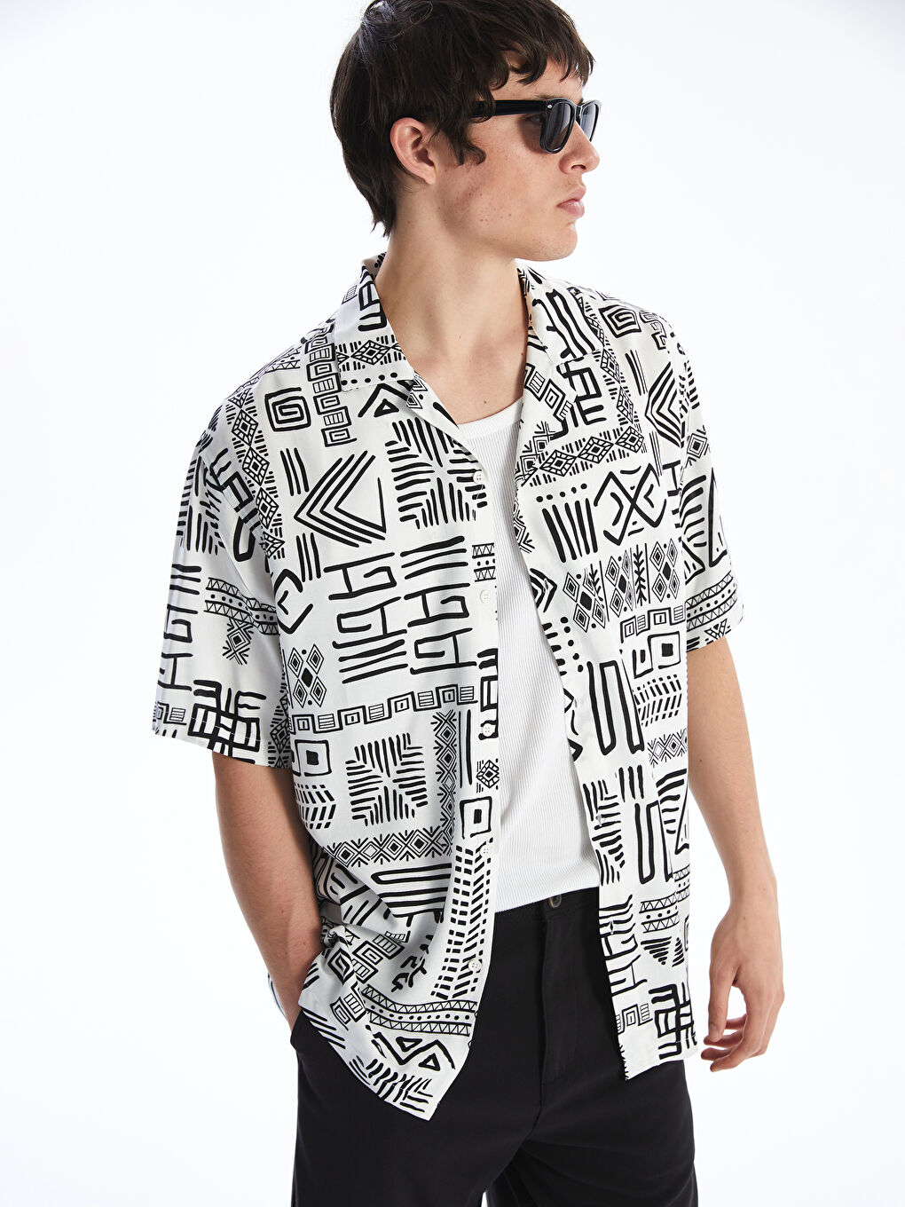Regular Fit Short Sleeve Patterned Viscose Men's Shirt -S5LI28Z8-LU7