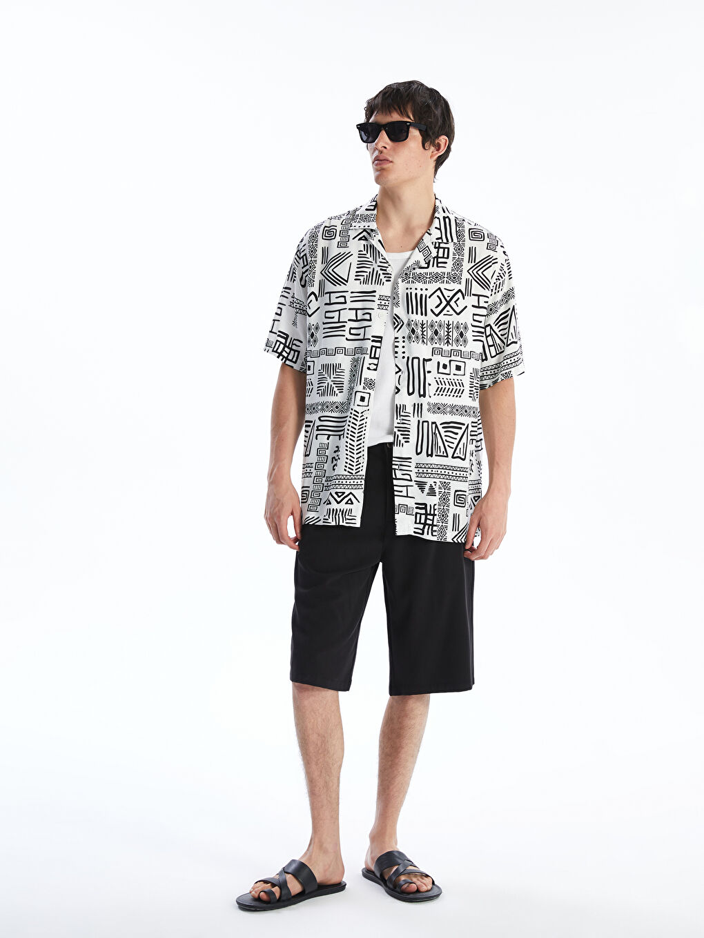 Regular Fit Short Sleeve Patterned Viscose Men's Shirt -S5LI28Z8-LU7