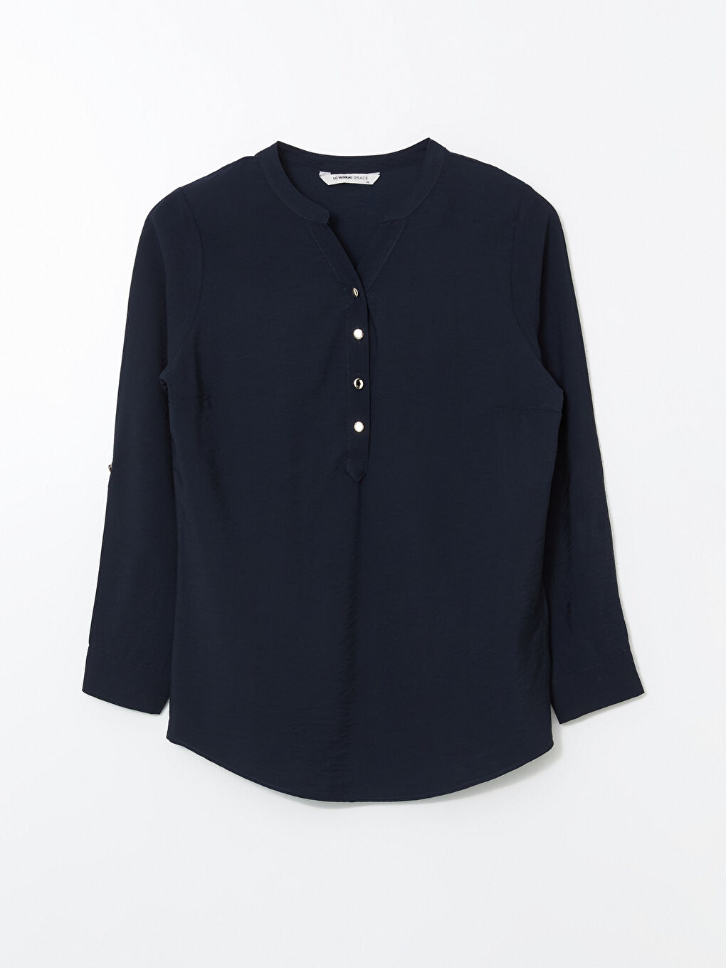 Lacivert Kaçık Yaka Kadın Bluz-4