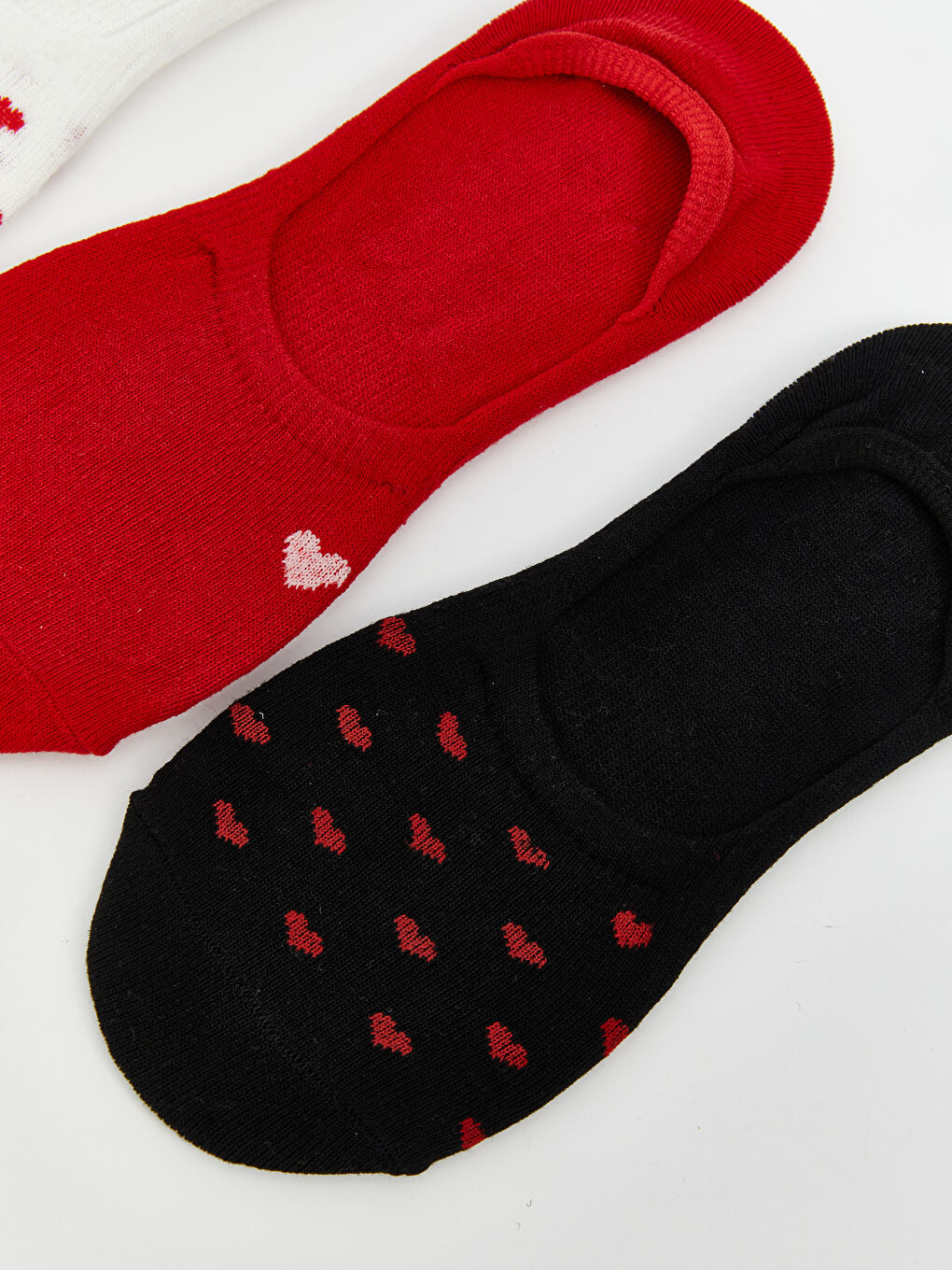Ekru Kalp Desenli Kadın Babet Çorap 3'lü-2