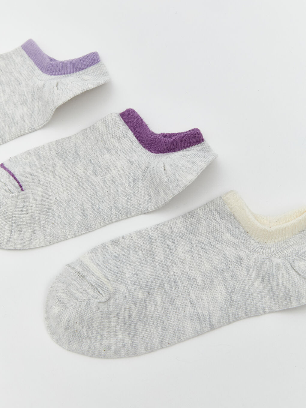Lila Çizgili Kadın Patik Çorap 3'lü-1