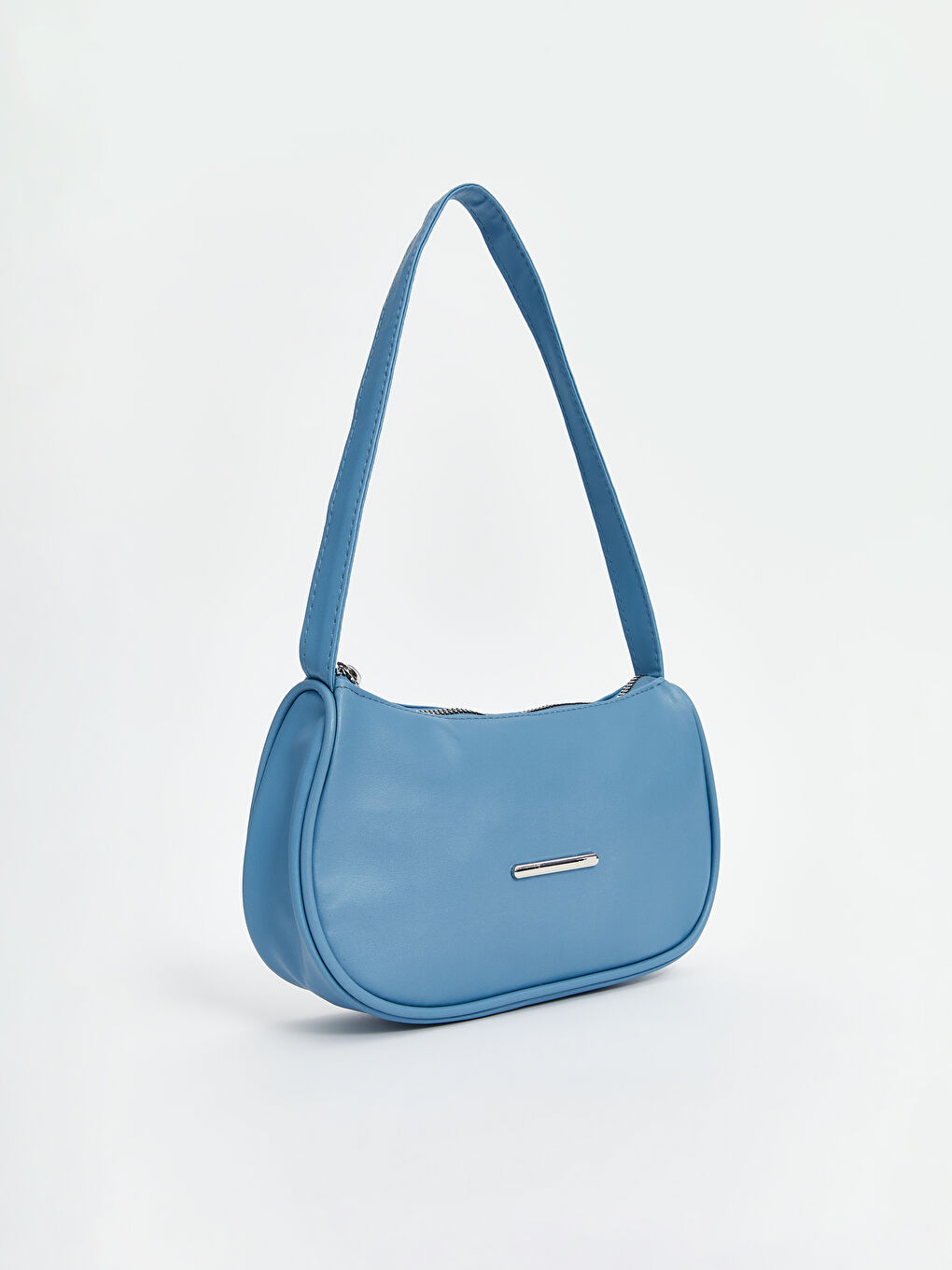 Mavi Deri Görünümlü Kadın Baget Çanta