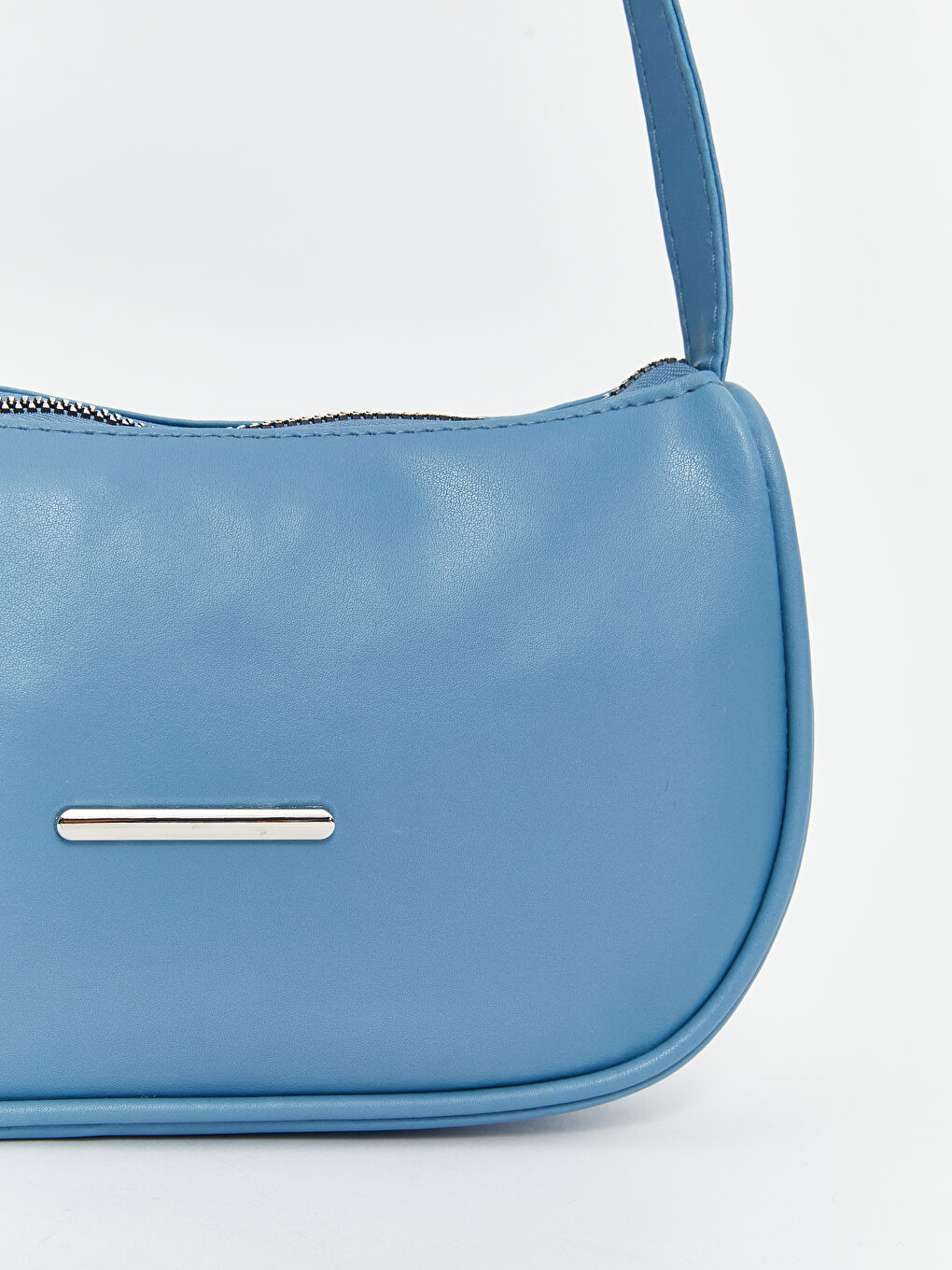 Mavi Deri Görünümlü Kadın Baget Çanta-1