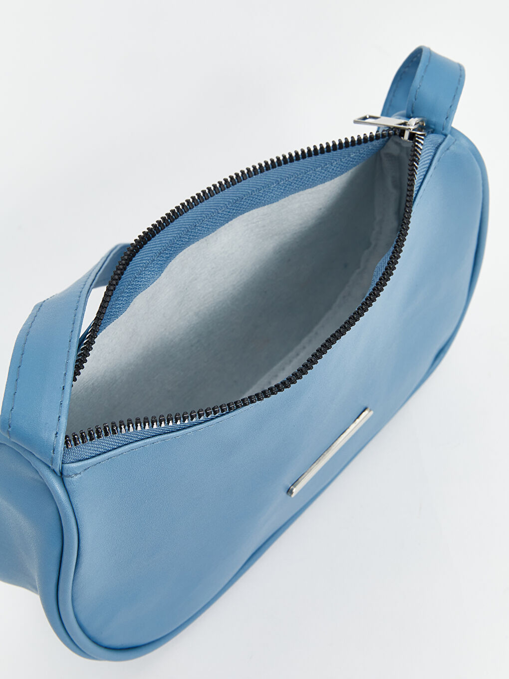 Mavi Deri Görünümlü Kadın Baget Çanta-2